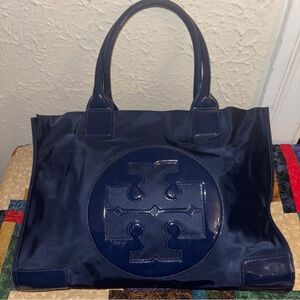Tory Burch Ella blue large nylon Navy Blue Tote purse bag